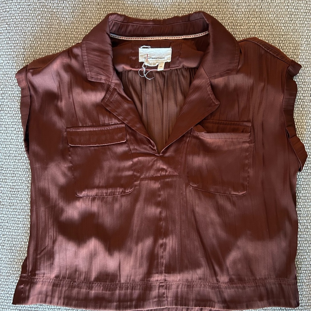 By Anthropologie Elegant Brown Satin Women's Top